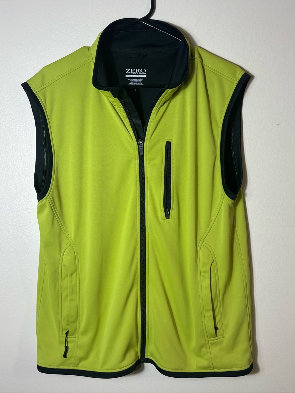 Zero Restriction Mens Golf Vest Lime Green Black Full Zip Softshell Size Large